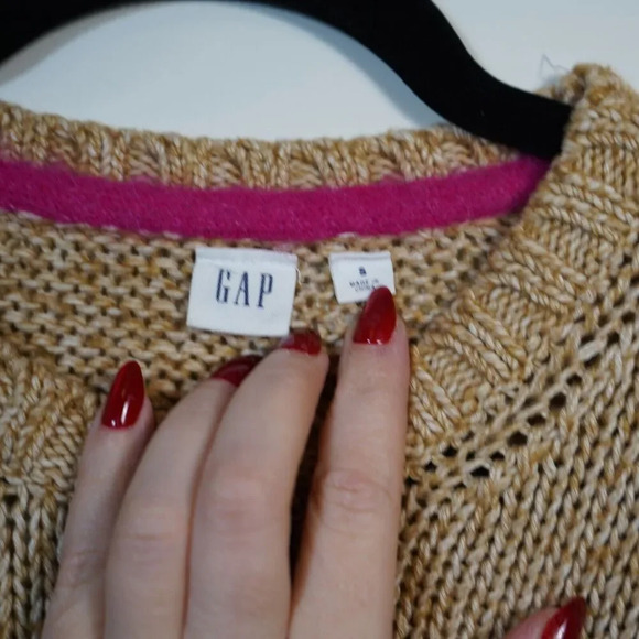 Gap Womens chunky pullover sweater alpaca wool blend size Small Tan Pink orange - Picture 5 of 5